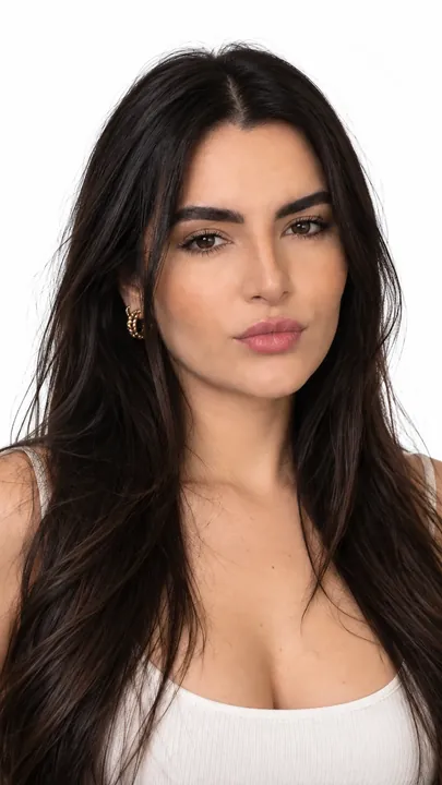 Real photo: Brunette model, plain studio portrait